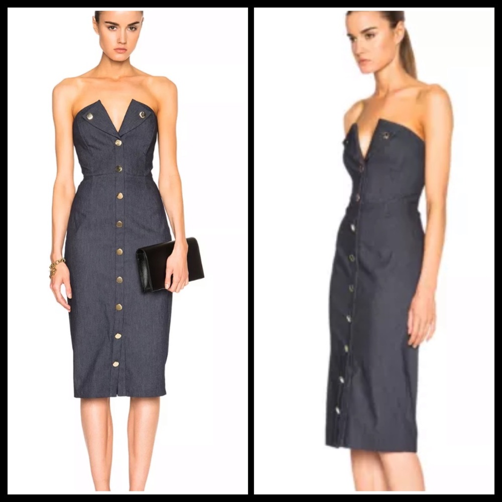 Cushnie RUNWAY Corset Denim Plunge MIDI Dress XS